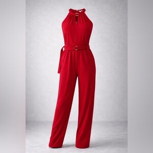 Michael Kors Red Halter Belted Jumpsuit